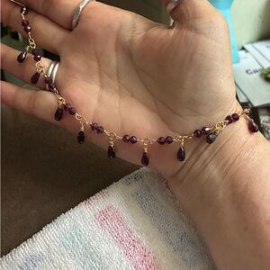 Real Garnet and Sterling silver with Gold on top goldstone 15” necklace